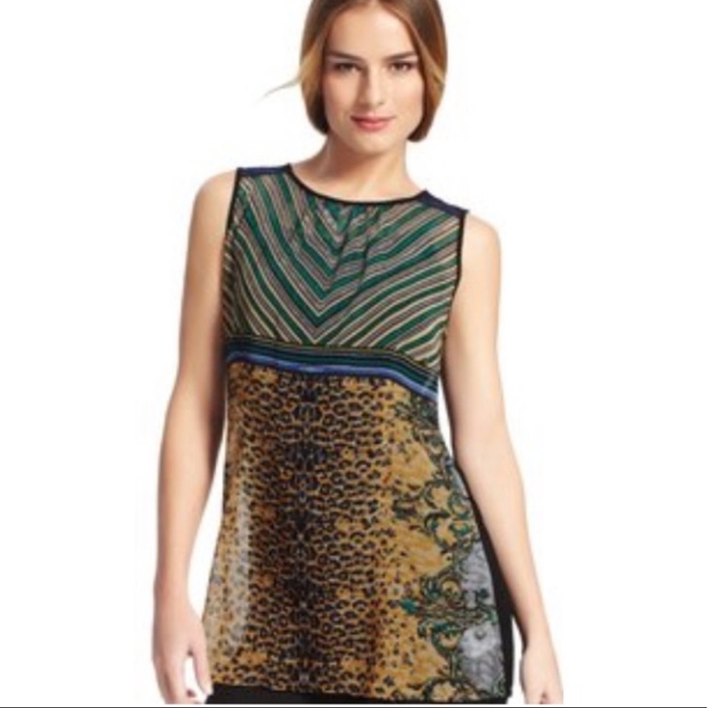 CAbi Leopard Print Tank Buchanan 565 Stripes Size Small